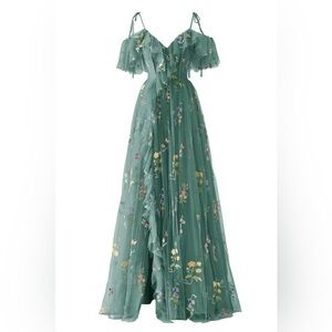 NEW Tulle Prom Dresses Embroidery Ruffle V Neck Evening Party Gowns Size 12